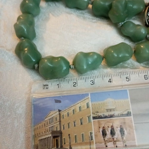 Silver necklace with green nephrite, vintage 1950, 42cm