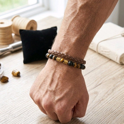 Tiger Eye Men's Bracelet new, gold hematite