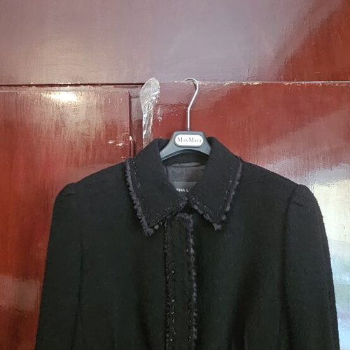 Regna Lange black jacket and Escada black satin blouse