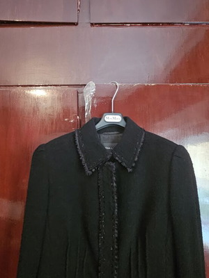 Regna Lange black jacket and Escada black satin blouse
