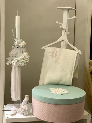 Unicorn baptism set new with box, candle and oil set