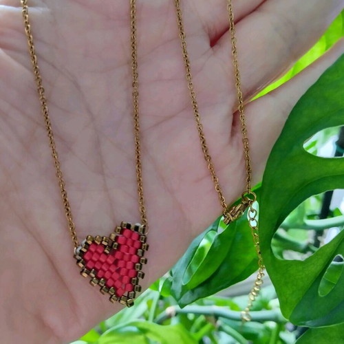 Steel necklace red heart miyuki made to order