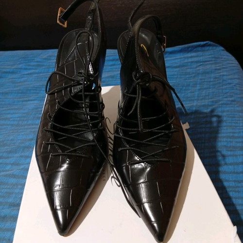 Sante pumps new, size 39, black leather, 10 cm heel with laces
