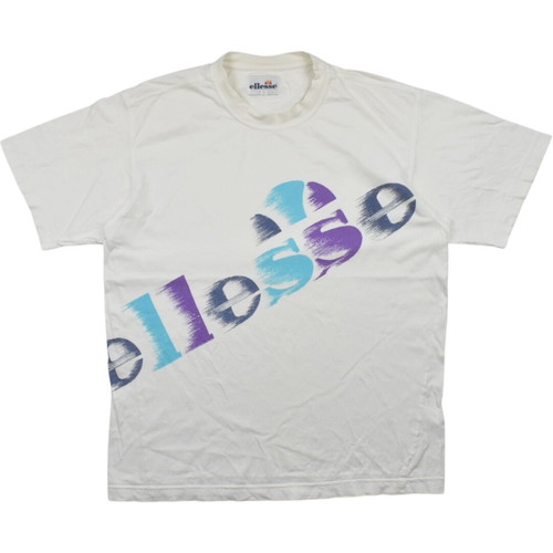 Ellesse 90s Spell Out Logo T-Shirt white blue purple used