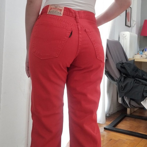 Red vintage straight-leg jeans like new, low waist, size XXS