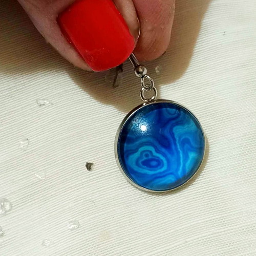 Earrings with cabochon Blue Waters made of stainless steel new