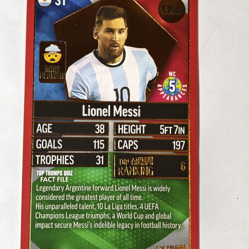 Lionel Messi Top Trumps World Football Stars Gold Foil Card