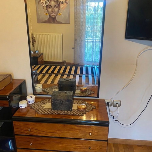 Bedroom set with bed, 2 nightstands, dresser, mirror and vanity, cherry wood