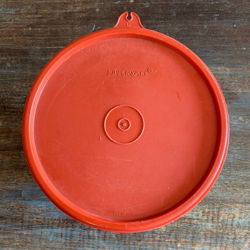 Vintage Tupperware bowl used, blue with red lid