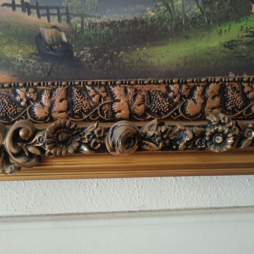 Oil painting with carved frame from the previous century, new