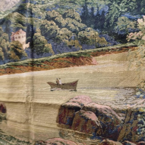 Woven wall hanging like new, mountain and lake scene 70x110 cm