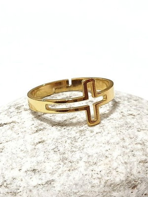 Cross ring adjustable stainless steel with gold plating new
