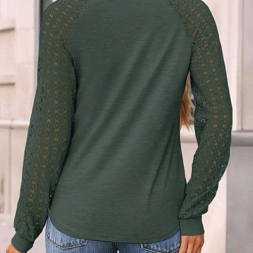 Women's khaki blouse new with lace sleeves XL