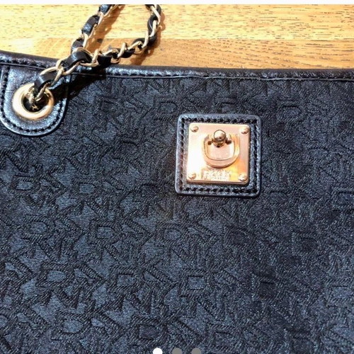 Donna Karan shoulder bag like new, black fabric with chain