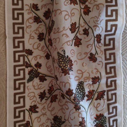 Vintage decorative fabric with Ancient Greek motif Athena & meander