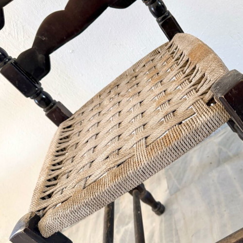 Vintage Chair with Ladder Back and Woven Seat Refurbished