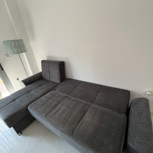 Corner sofa bed used with storage, dark gray, 264x140 cm