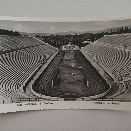 Athens Stadium postcard used, black and white