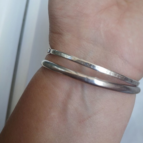2 Silver 925 Bracelets, One Bangle and One with Clasp, Small Defects