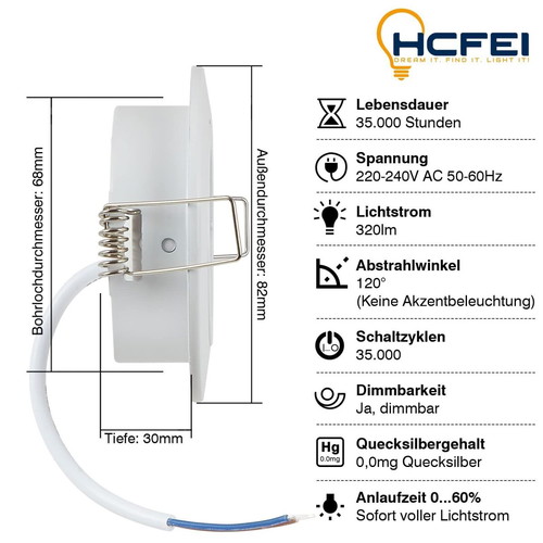 HCFEI Dimmable LED Spotlights Set of 3 3W 3000K Warm White