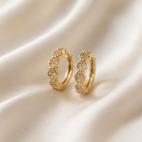 Gold hoop earrings like new with sparkling stones