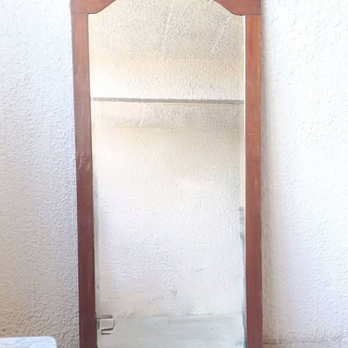 Vintage wooden floor wall mirror with arched frame used