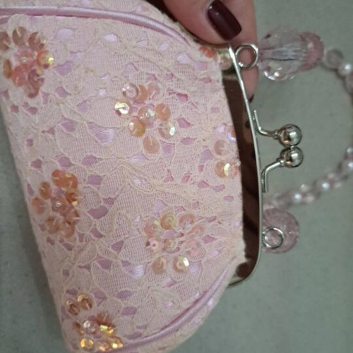 Fullah Sugah pink handbag new, lace with sequins and crystal handle