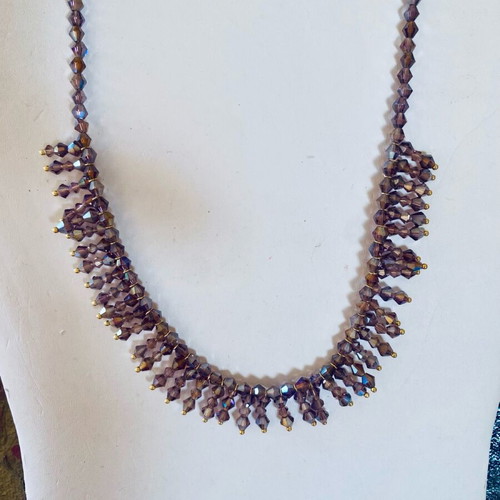 Purple beaded necklace handmade new with gold details