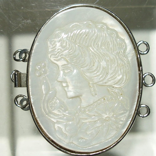 Stainless Steel Necklace Clasp with White Opal like new, Art Nouveau