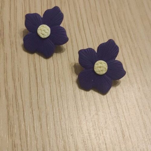 Earrings new purple polymer clay with steel pin