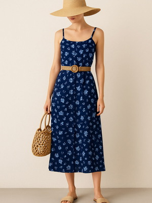 Blue summer dress with light blue floral pattern like new, size M