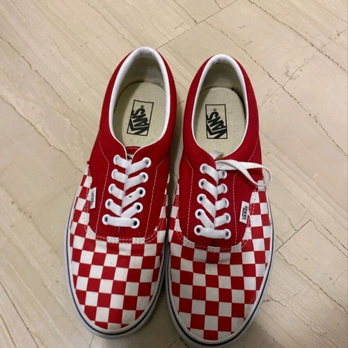 Vans red checkerboard pattern shoes like new, size 44