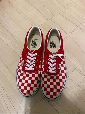 Vans red checkerboard pattern shoes like new, size 44