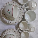 Tea and coffee set like new, bone China porcelain with red tulips