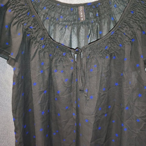 Amisu blouse black semi-transparent with blue stars new, small-medium