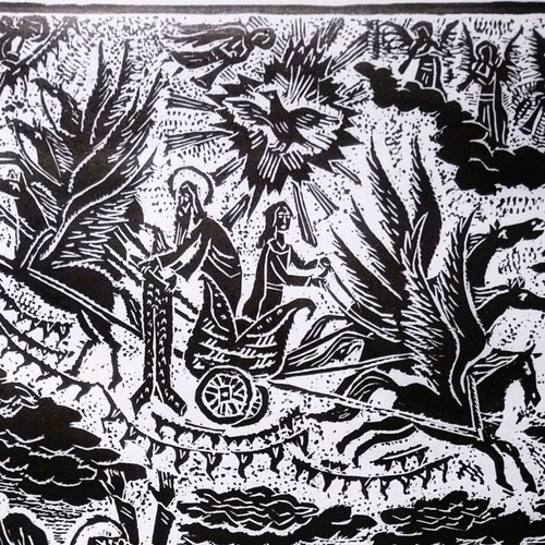 Engraving Saint Elijah new, handmade linocut