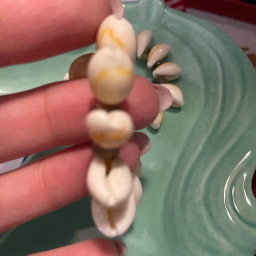 Hoop earrings with shells like new, green stones