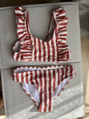 La Redoute Collections girls' swimsuit, white and burgundy stripes, size 116 cm, 6 years