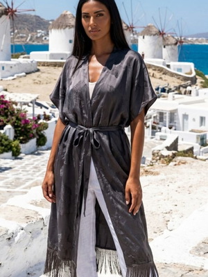 Καφτάνι από μετάξι με κρόσσια Νο L καινούργιο