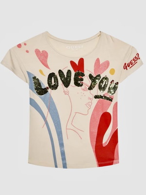 Guess t-shirt με κέντημα λογότυπο, μέγεθος S, μπεζ πολύχρωμο