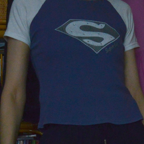 Vintage Y2K Supergirl Raglan Top used, blue and white graphic tee