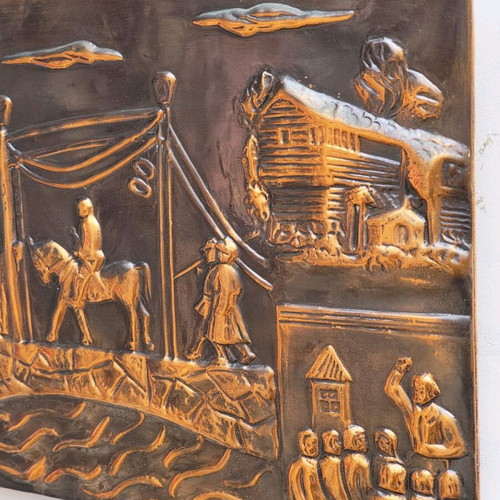 Vintage copper handmade relief wall art used