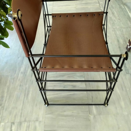 Neokatoikein armchair used, leather and iron, vintage