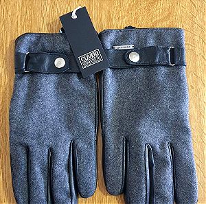 Coveri World γκρι γάντια δερμάτινα unisex διαθέσιμα σε M και XL