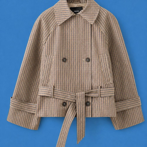 Mango short trench coat, beige and brown, size M