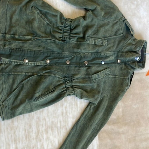 Women's jacket with elastic waist like new, faded dark green-khaki