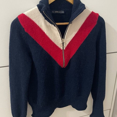 Zara sweater used, size M, white and red