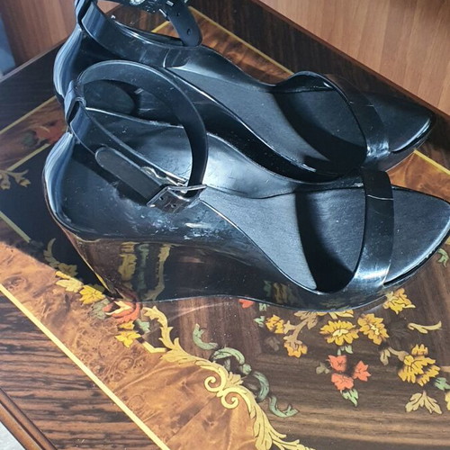 Melissa platform sandals size 38 used, black with strap damage