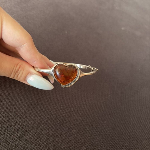 Silver bracelet with amber, unique design