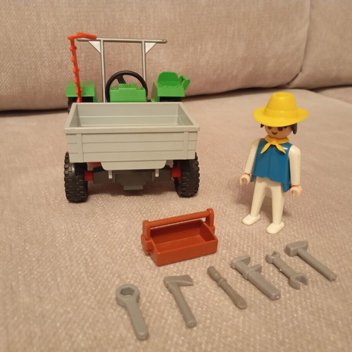 Playmobil tractor with bucket and mower